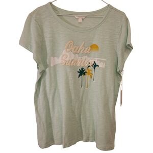 NWT LC Lauren Conrad Oahu Sunrise Graphic Tee Shirt Women's Sz Large Mint Green